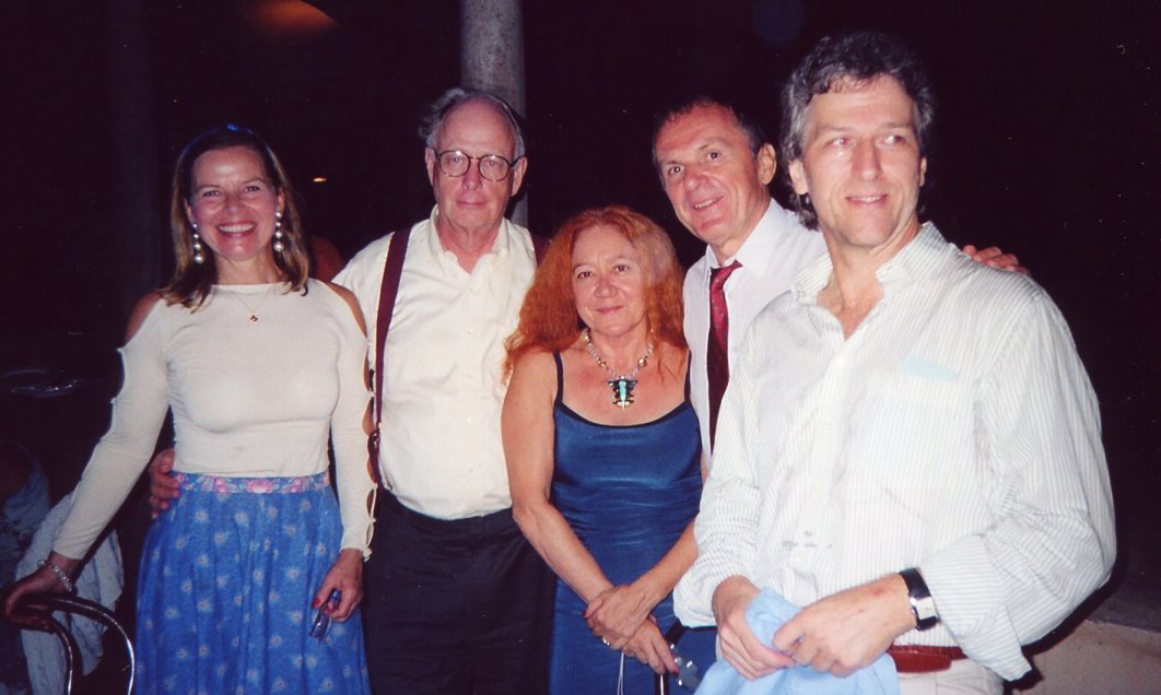 A.K. with Jim Hartle (l.), Thomas Elze (r.), Hagen Kleinert and Laura Pesce at a conference in Piombino, Italy, in 2004.